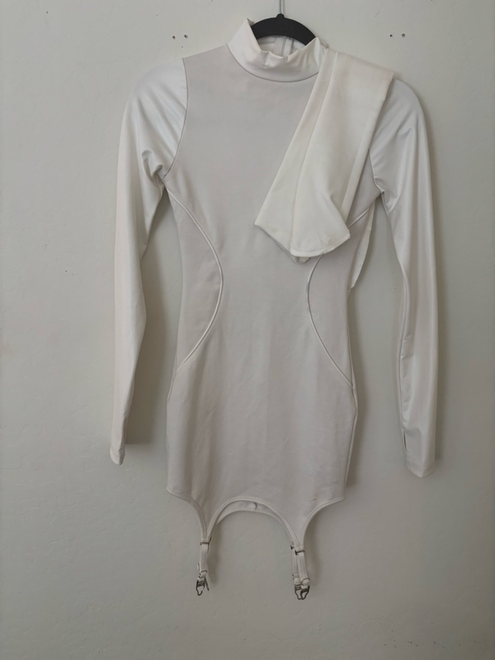 White Long Sleeve Bodysuit with Garter Clips